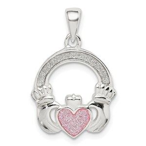 Sterling Silver Glitter Infused Claddagh Pendant